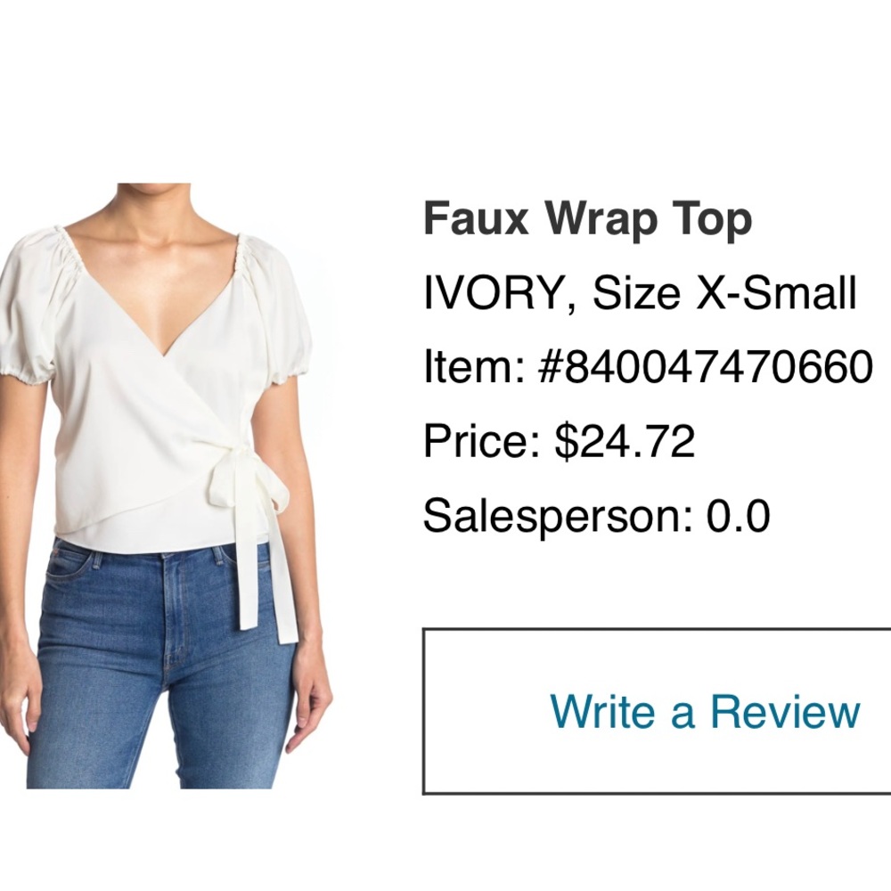 WAYF nwt faux wrap top in ivory size Small